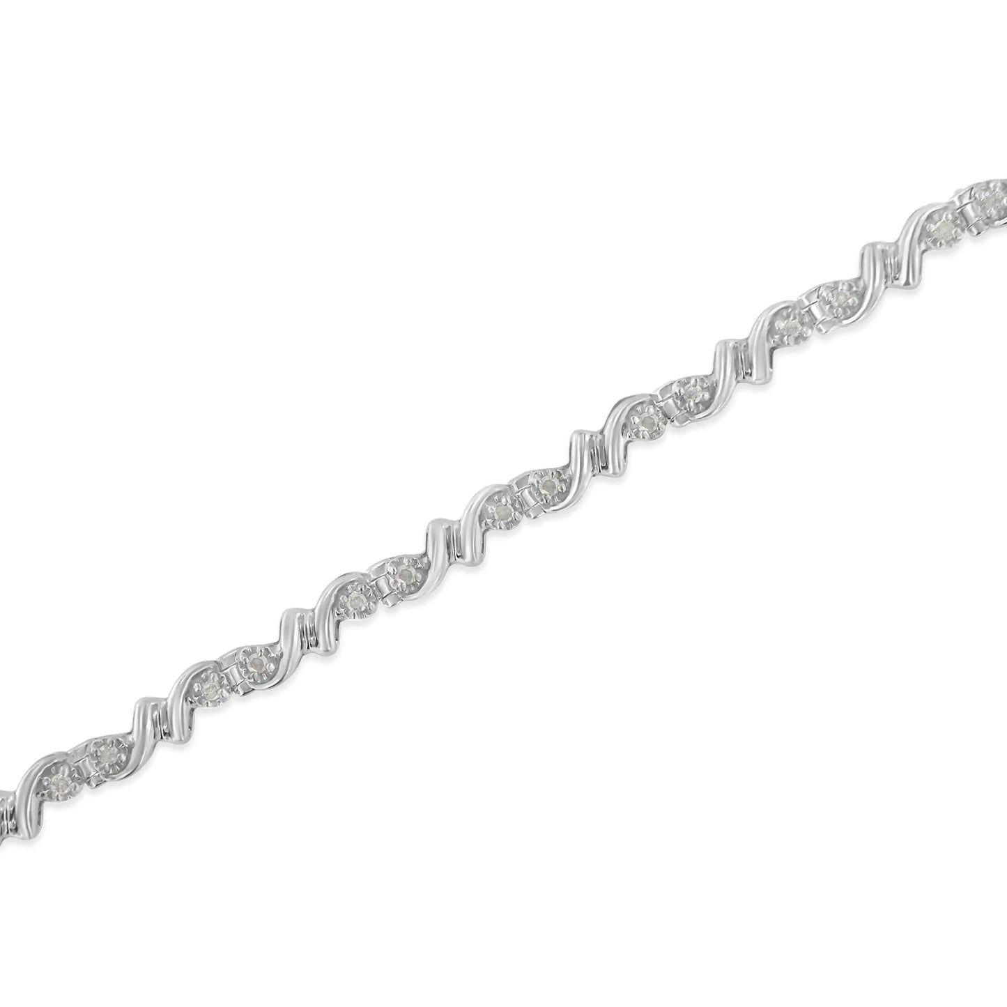 .925 Sterling Silver 1/2 Cttw Diamond Contoured Double Wave Link 7" Tennis Bracelet (I-J Color, I3 Clarity)