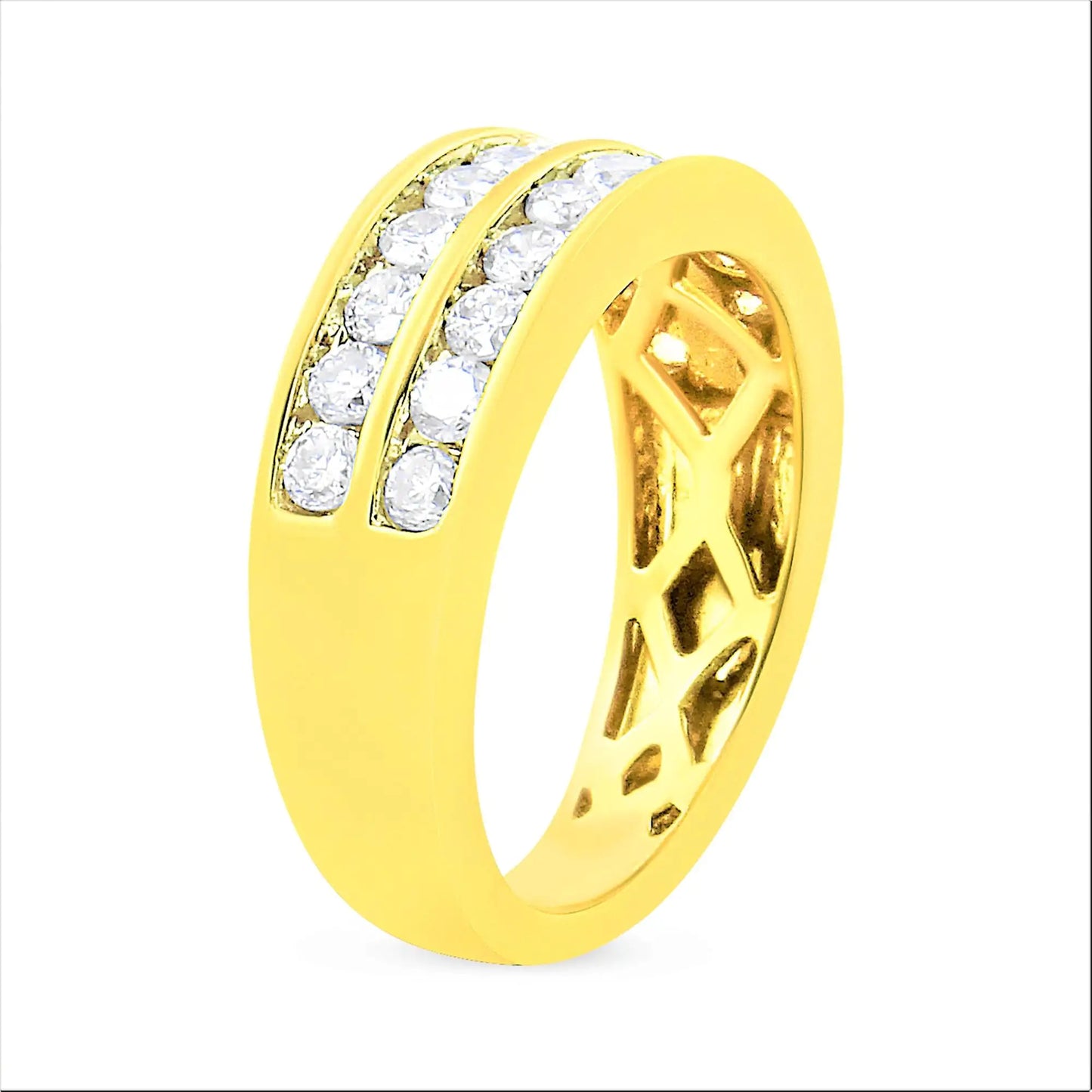 10K Yellow Gold Two-Row Diamond Band Ring (1 Cttw, J-K Color, I1-I2 Clarity)