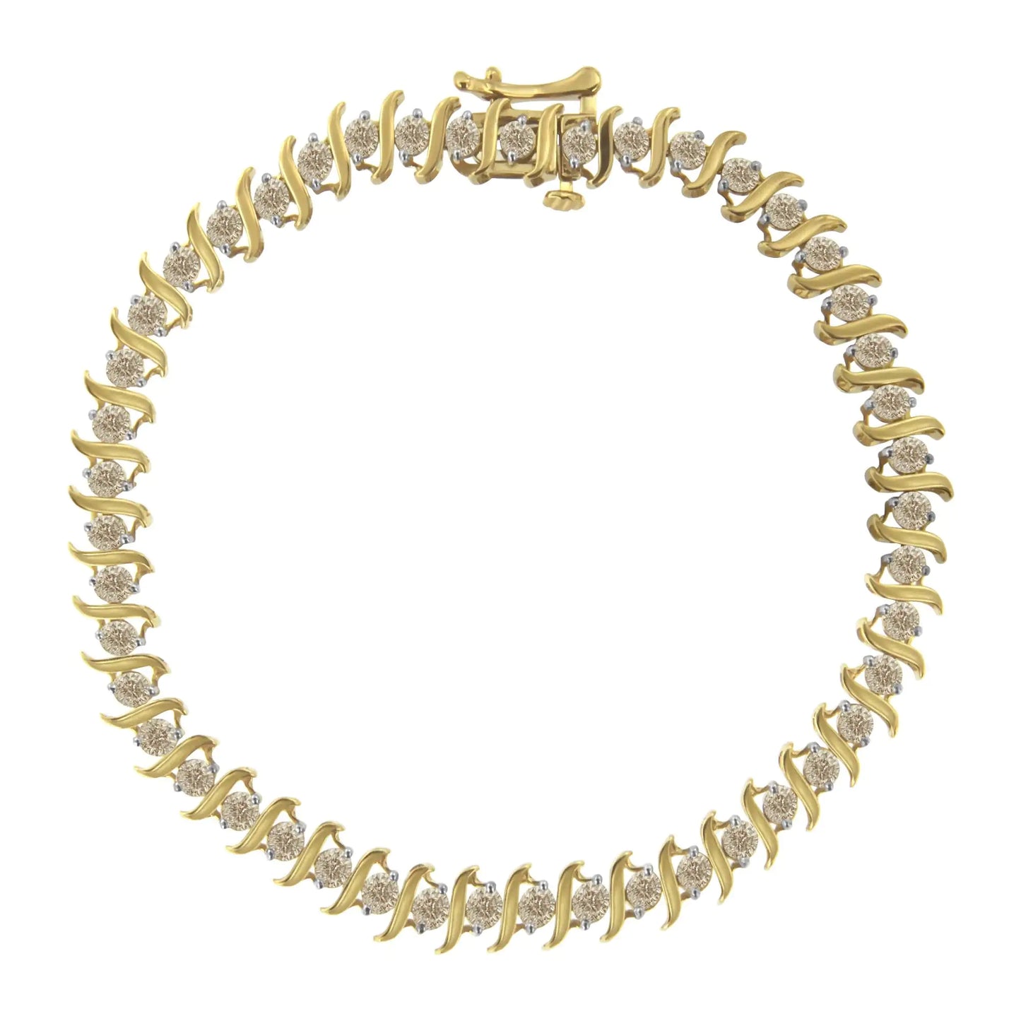 10KT Yellow Gold Diamond S-Link Bracelet (3 cttw, J-K Color, I2-I3 Clarity)