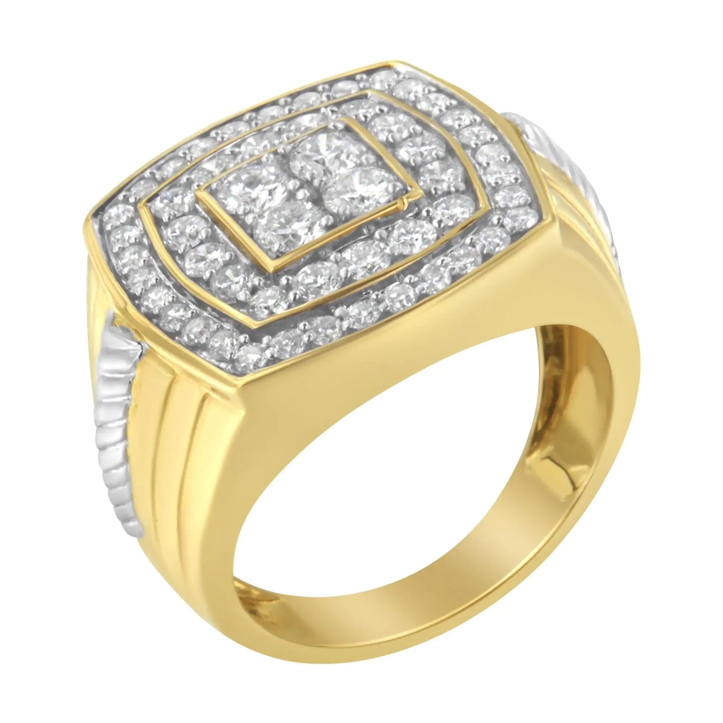 14K Yellow Gold 2.0 Cttw Diamond Men's Double Halo Cushion-Shaped Square Cluster Ring (H-I Color, SI1-SI2 Clarity)