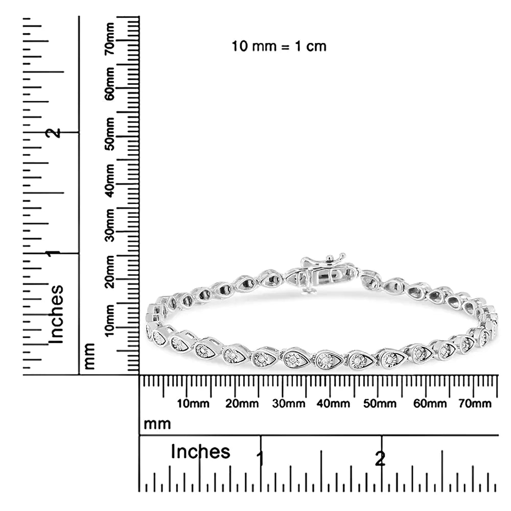 .925 Sterling Silver 1/10 Cttw Round-Cut Diamond Pear Link 7.25" Bracelet (I-J Color, I2-I3 Clarity)