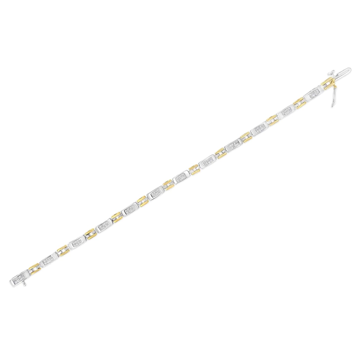 10K Two-Tone Gold Princess Cut Diamond Geo Link Bracelet (1.00 cttw, H-I Color, SI1-SI2 Clarity)