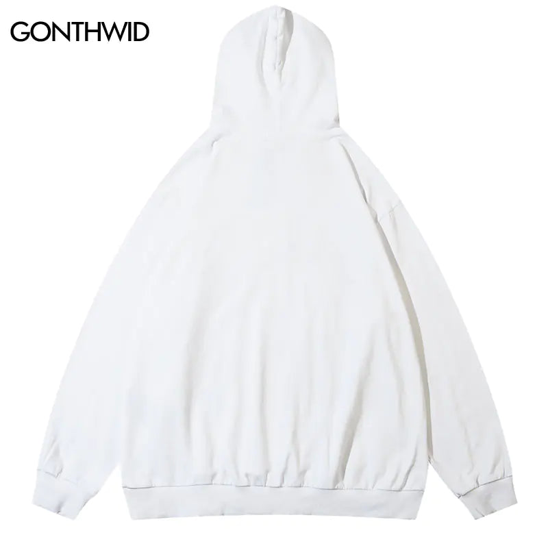 Ripped Embroidery Teeth Patch Hooded Streetwear