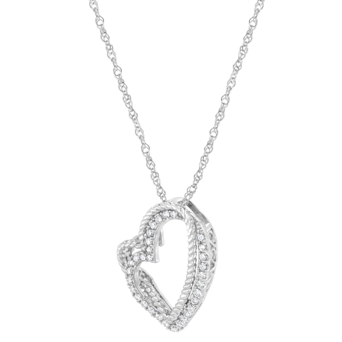 .925 Sterling Silver 1/3 cttw Lab Grown Diamond Heart Pendant Necklace (F-G Color, VS2-SI1 Clarity)