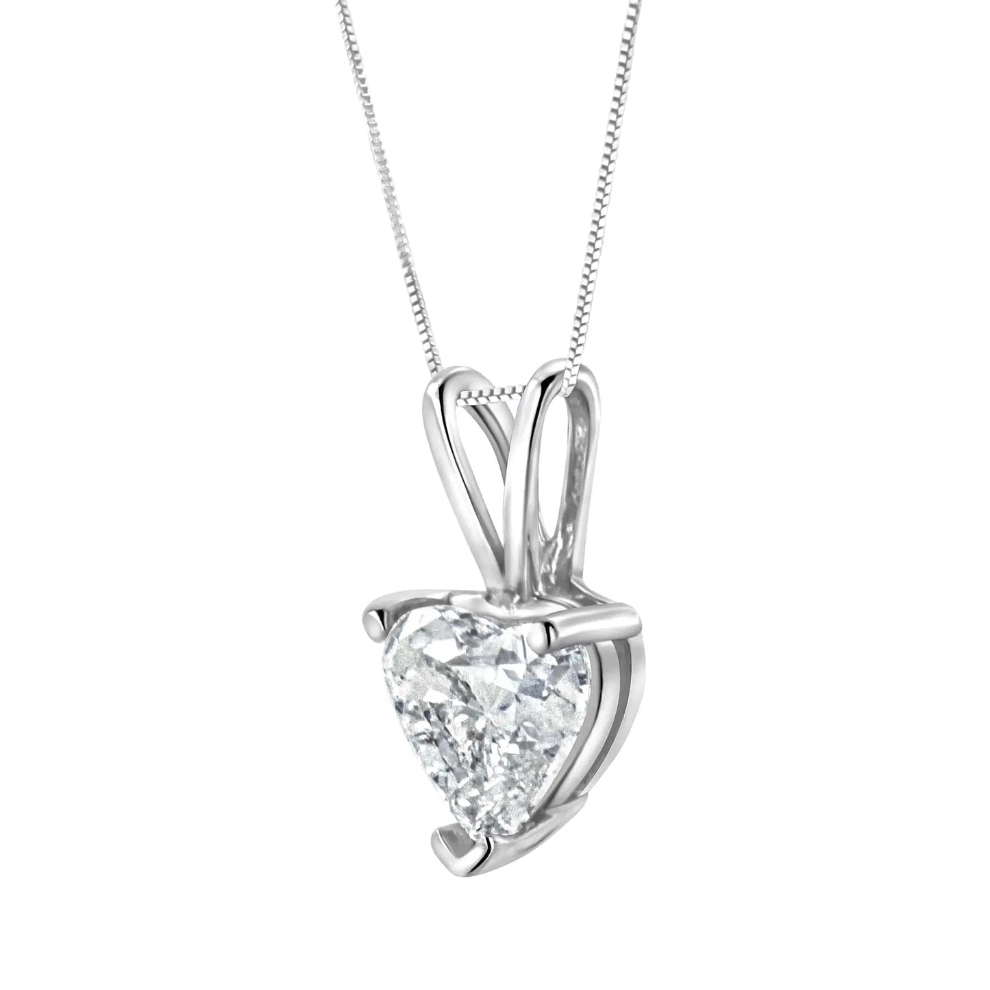 14K White Gold 3-Prong Set Heart Shaped Solitaire Lab Grown Diamond 18" Pendant Necklace (F-G Color, VS2-SI1 Clarity)