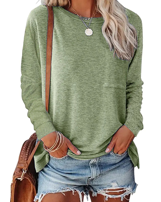 Pocket Split Long-sleeved Casual T-shirt