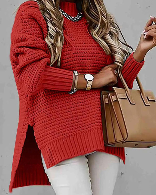 Round Neck Slit Sweater