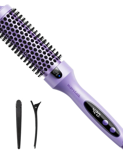 Wavytalk Thermal Brush 1.5 inch Heated Round Brush for Blowout Look Negative Ion Technology Ceramic Tourmaline 5 Temperature Settings Dual Voltage Purple