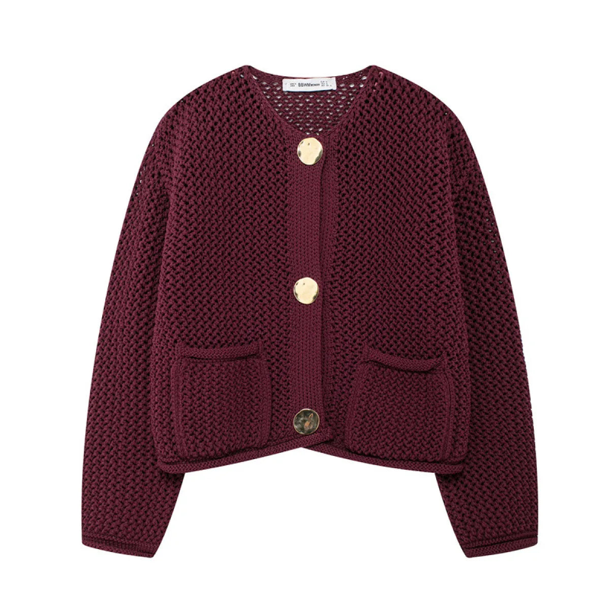 Women's Fashion Pocket Round Neck Knit Coat