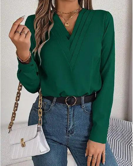 Elegant V-Neck Long Sleeve Blouse