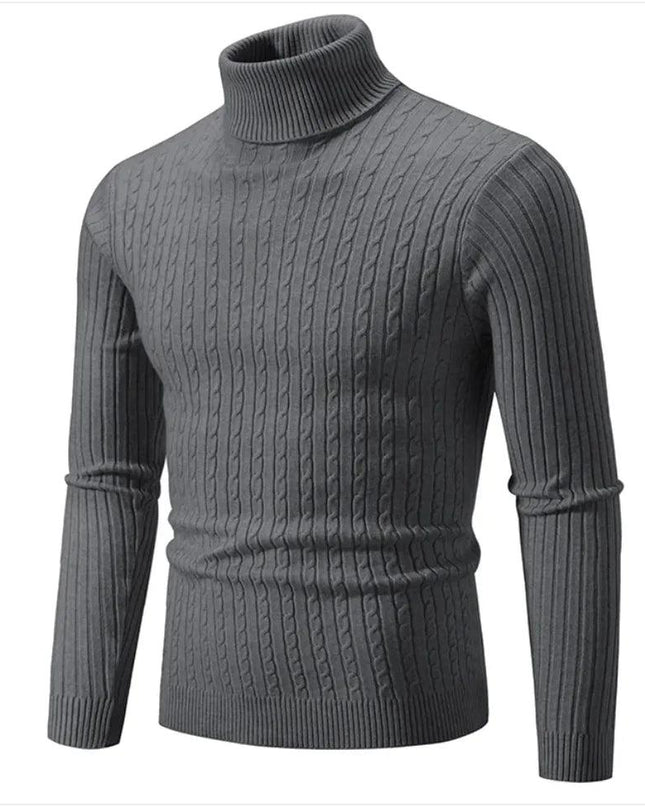 Men's Slim-Fit Knitted Turtleneck Sweater - Solid Color