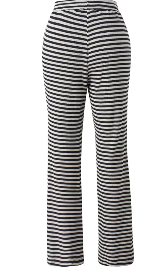 Women's Y2K Striped Knit Drawstring Pants - Low Rise, Wide Leg Lounge Trousers