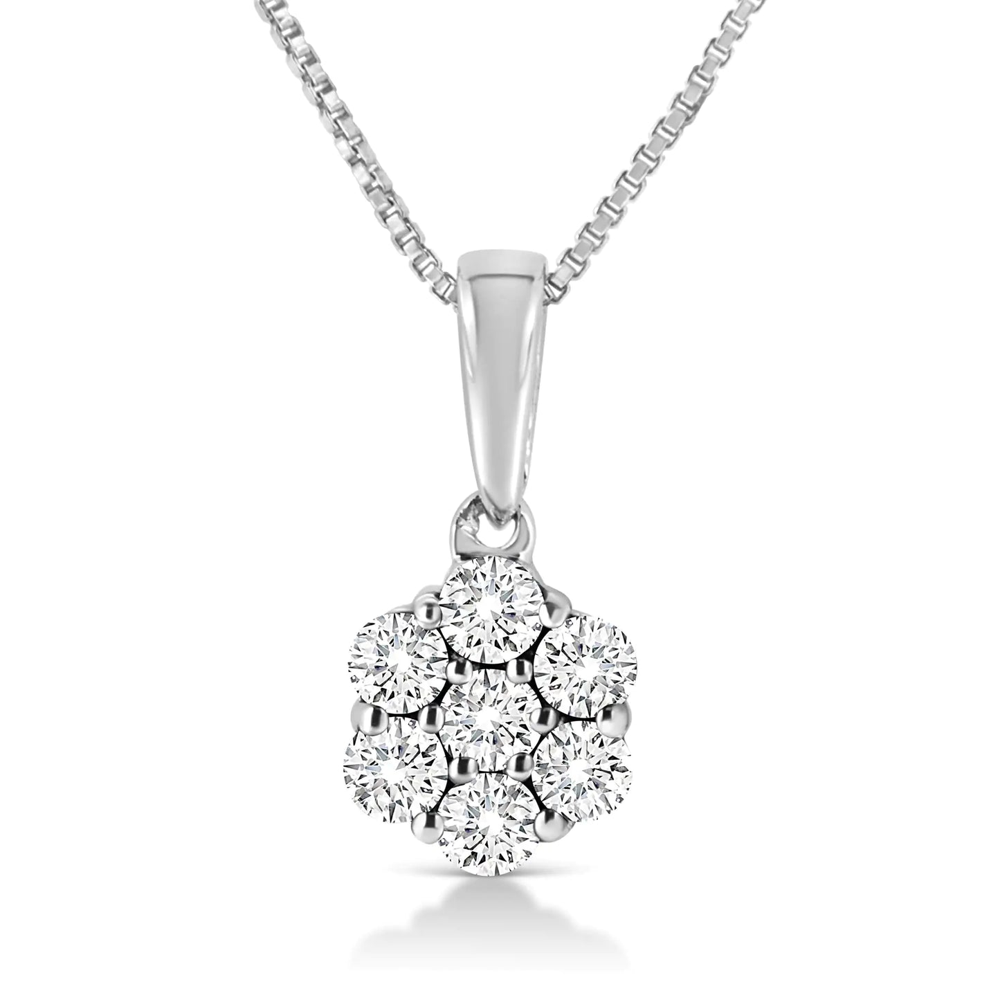 14K White Gold 1/4 Cttw Lab Grown Round Diamond Floral Cluster Pendant 18" Necklace (F-G Color, SI1-SI2 Clarity)