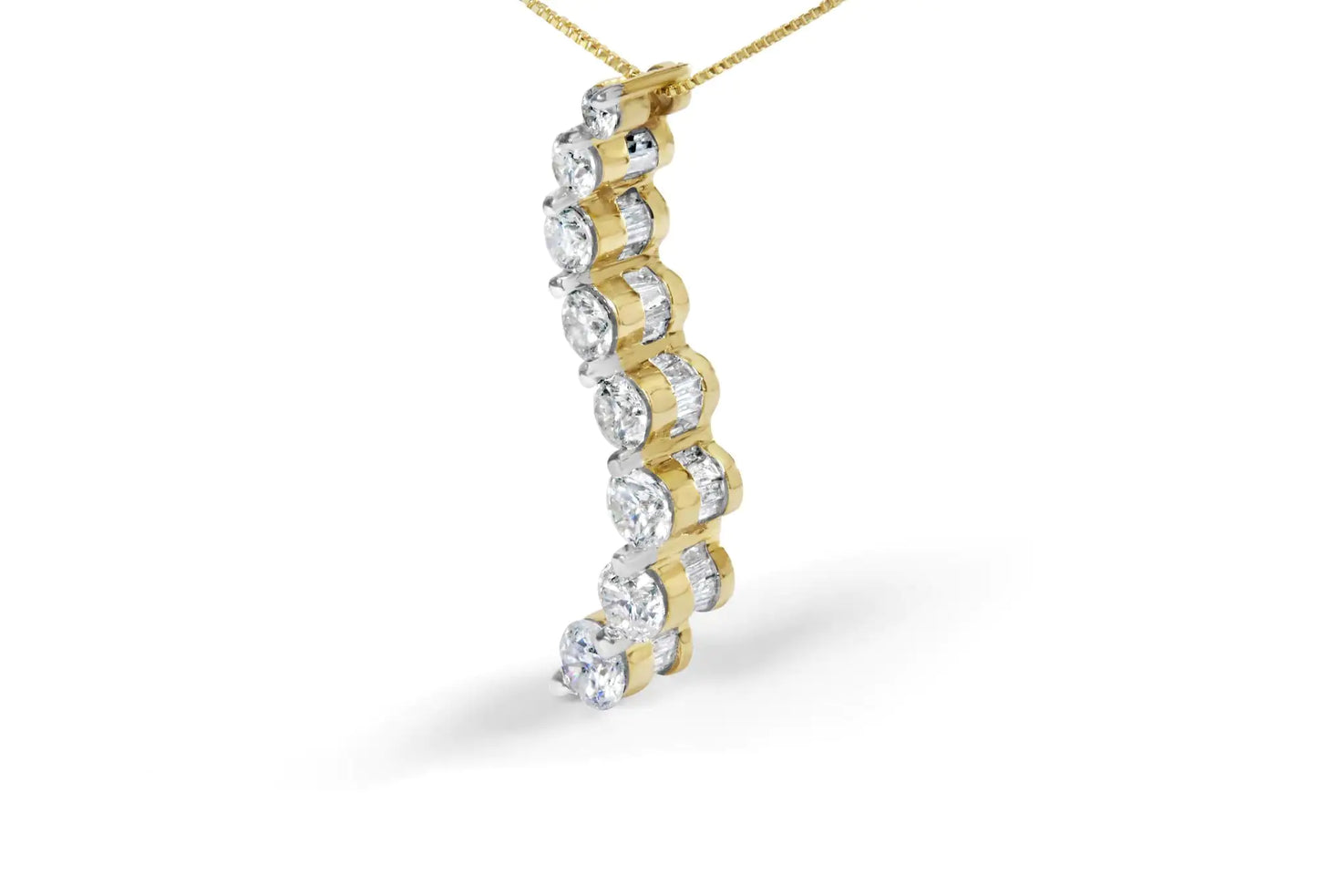 14k Yellow Gold 3.0 cttw Baguette and Brilliant Round-Cut Diamond Journey 18" Pendant Necklace (I-J Color, I2-I3 Clarity)