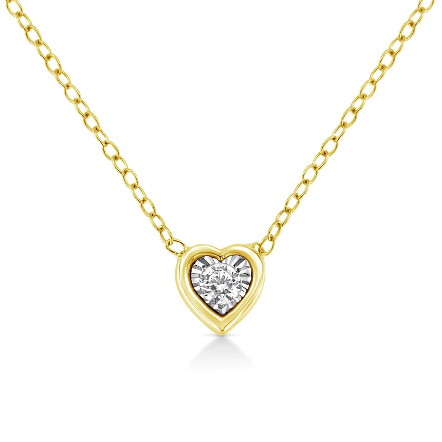 10K Yellow Gold Plated .925 Sterling Silver 1/10 Cttw Miracle Set Round Diamond 18" Pendant Necklace - Choice of Shapes