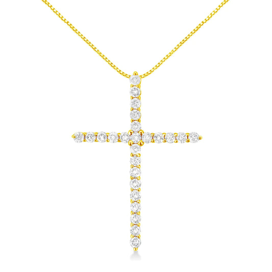 10K Yellow Gold Plated .925 Sterling Silver 2.0 Cttw Round Cut Diamond Cross Pendant Necklace (J-K Color, I1-I2 Clarity) 18"