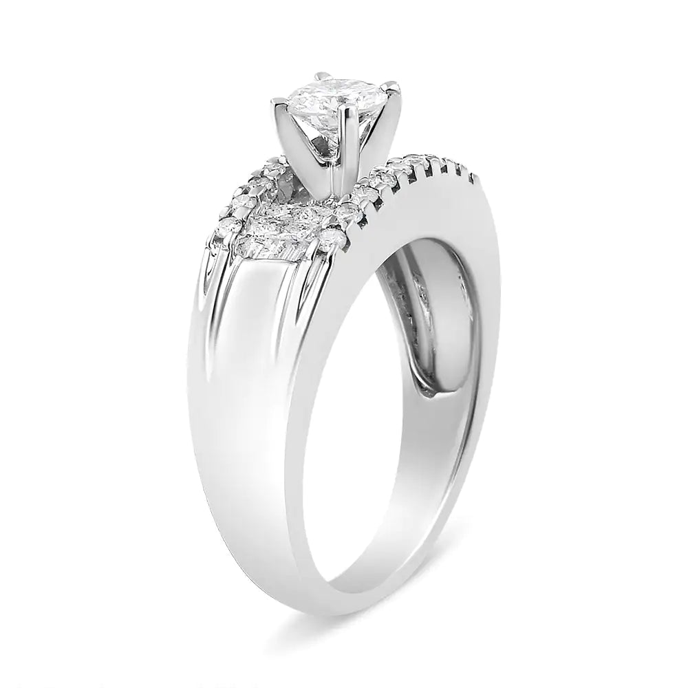 14K White Gold 1.00 Cttw 4 Prong Solitaire Set Diamond Cocktail Fashion Ring (I1-I2 Clarity, H-I Color)