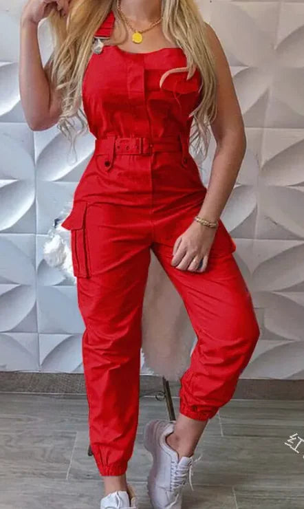 Women's Fashion Work Clothes Jumpsuit Belt Sleeveless