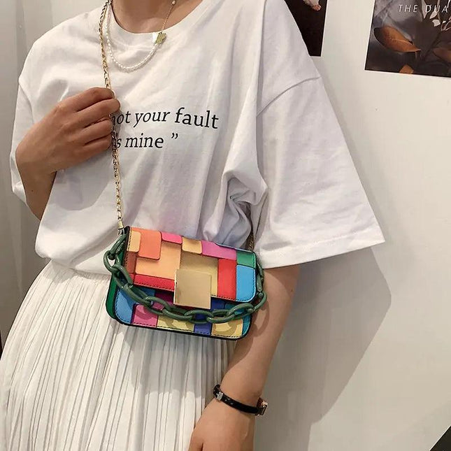 Printed Paneled Shoulder Purse