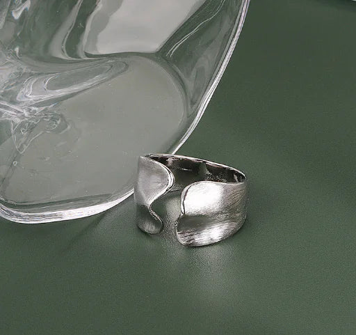 LIVVY Silver Color Irregular Geometric Wave Ring