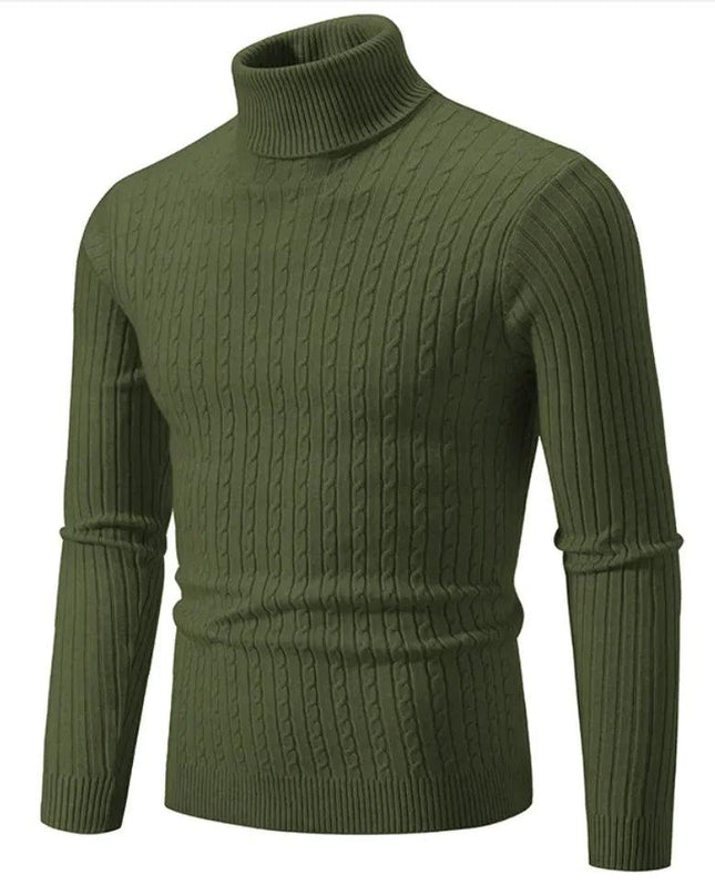 Men's Slim-Fit Knitted Turtleneck Sweater - Solid Color