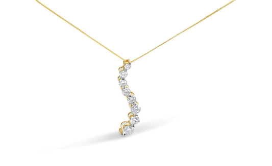 14k Yellow Gold 3.0 cttw Baguette and Brilliant Round-Cut Diamond Journey 18" Pendant Necklace (I-J Color, I2-I3 Clarity)