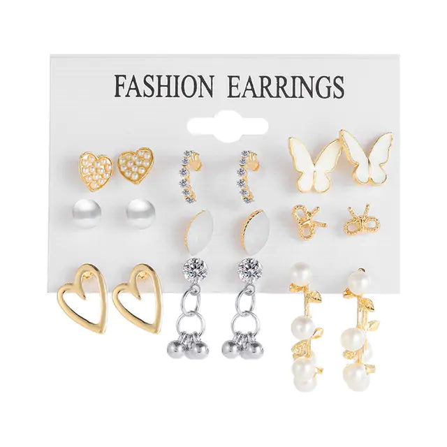 Gold Sequin Drop Earrings Set