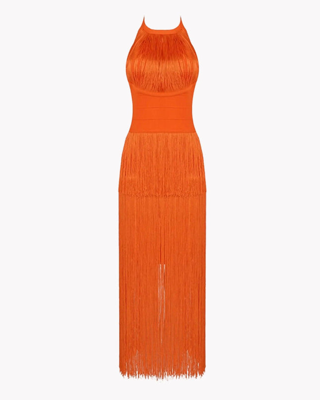 Fringe  Halterneck Backless Dress