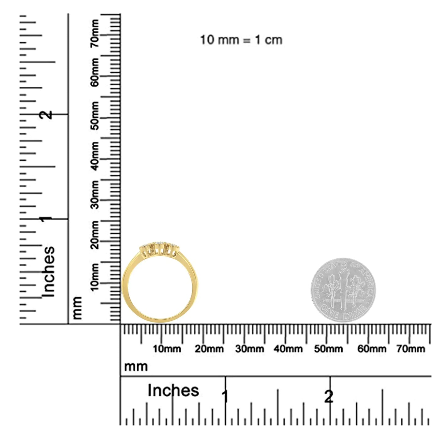 10K Yellow Gold Plated .925 Sterling Silver 3 Stone Diamond Ring (1/4 Cttw, J-K Color, I2-I3 Clarity)