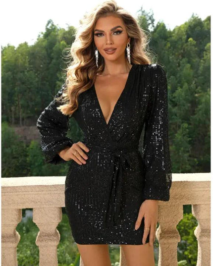 Elegant Pure Color Sequins Dress