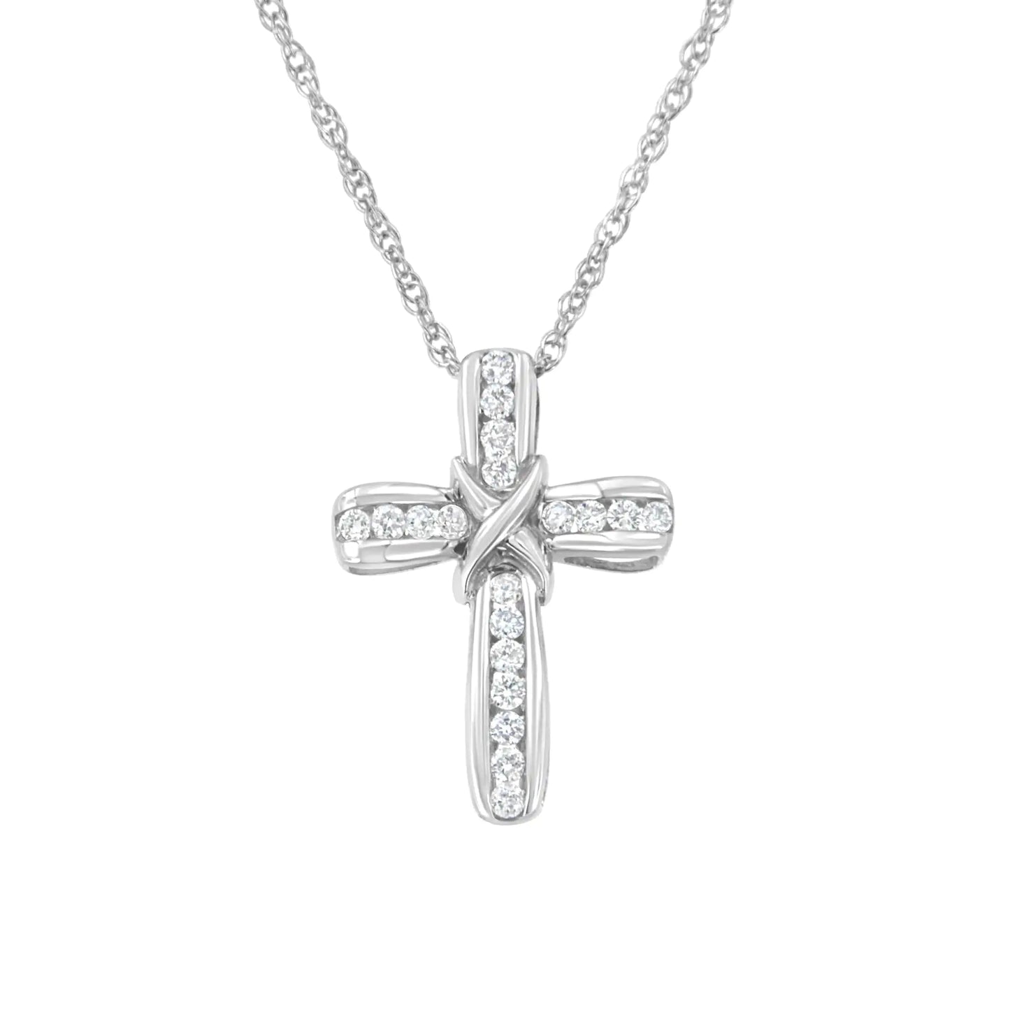 .925 Sterling Silver 1/4 cttw Lab Grown Diamond Cross Pendant Necklace (F-G Color, VS2-SI1 Clarity)