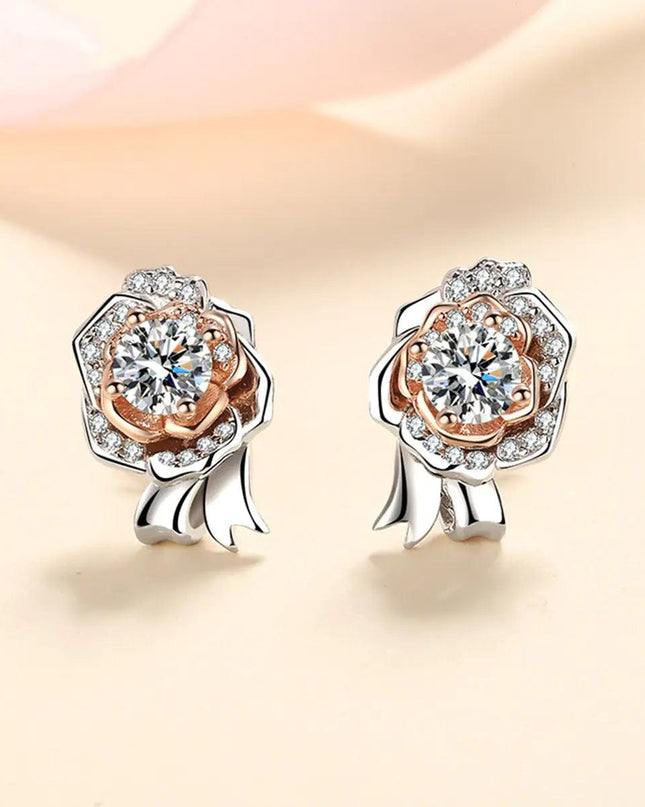 Silver Sparkling Rose Stud Earrings