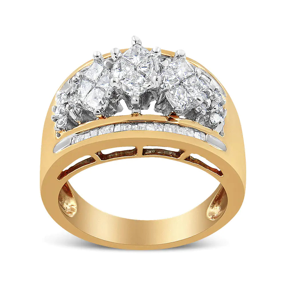 10K Yellow and White Gold 1 1/2 Cttw Pear Shaped 3 Stone Style Diamond Ring Band (H-I Color, SI1-SI2 Clarity)