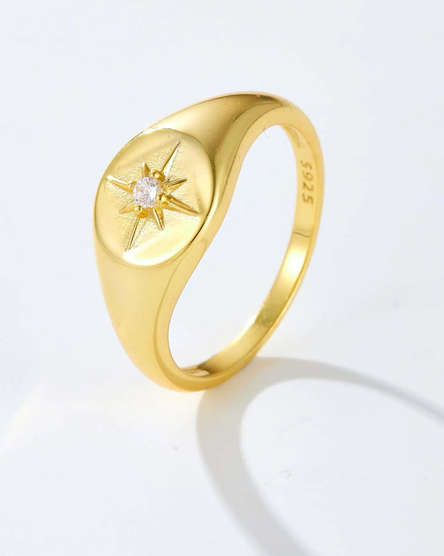 S925 Silver Plated Heart-shaped Six-pointed Star Ring