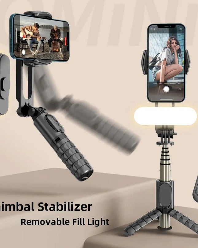 Handheld Gimbal Stabilizer Mini Selfie Stick Tripod with Removable Fill Light