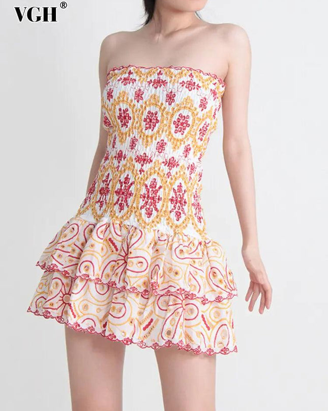 Strapless Embroidery Print Dress