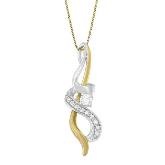 Espira 10K Two-tone Gold 1/5 cttw Diamond Intertwined Swirl Pendant Necklace (J-K, I1-I2)