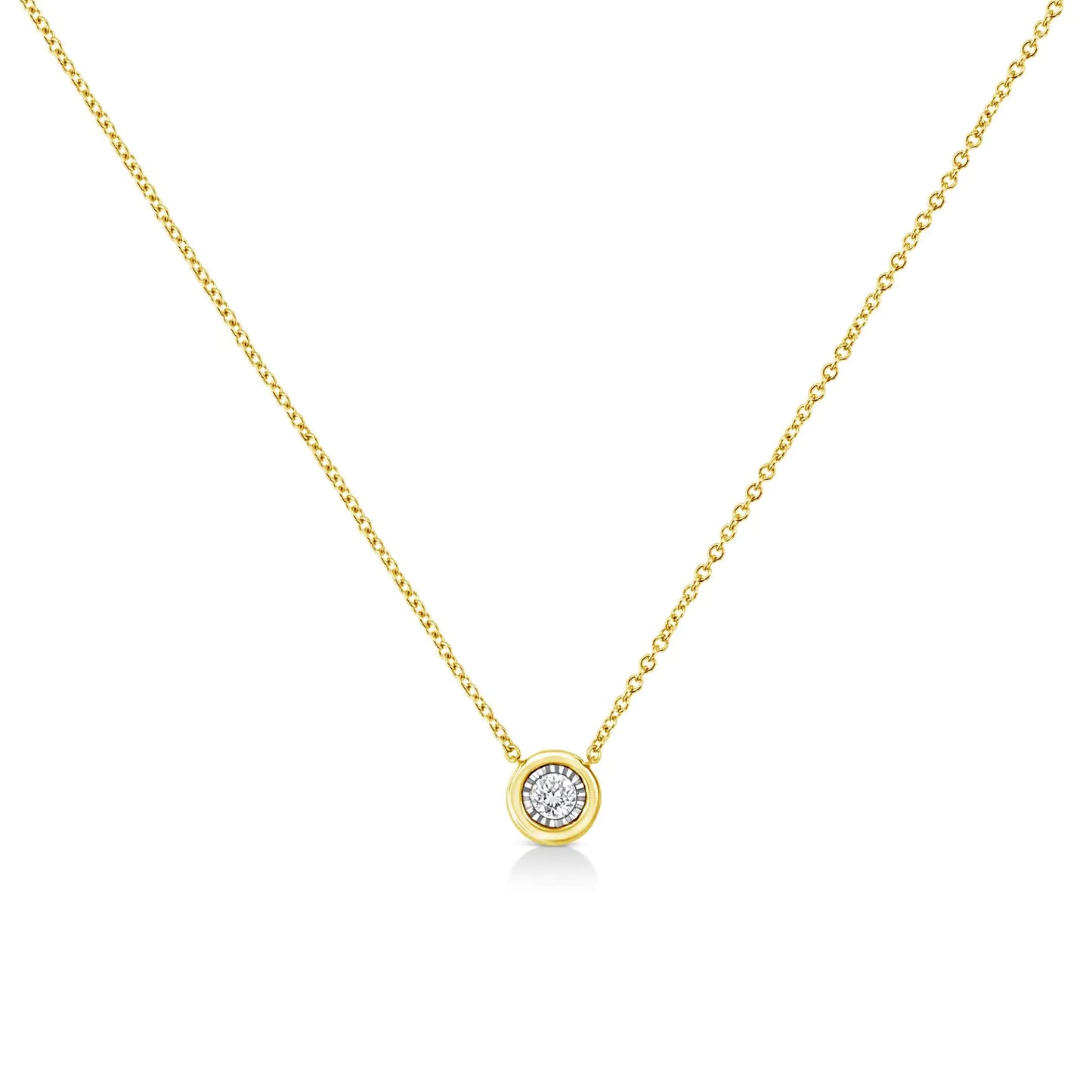 10K Yellow Gold Plated .925 Sterling Silver 1/10 Cttw Miracle Set Round Diamond 18" Pendant Necklace - Choice of Shapes