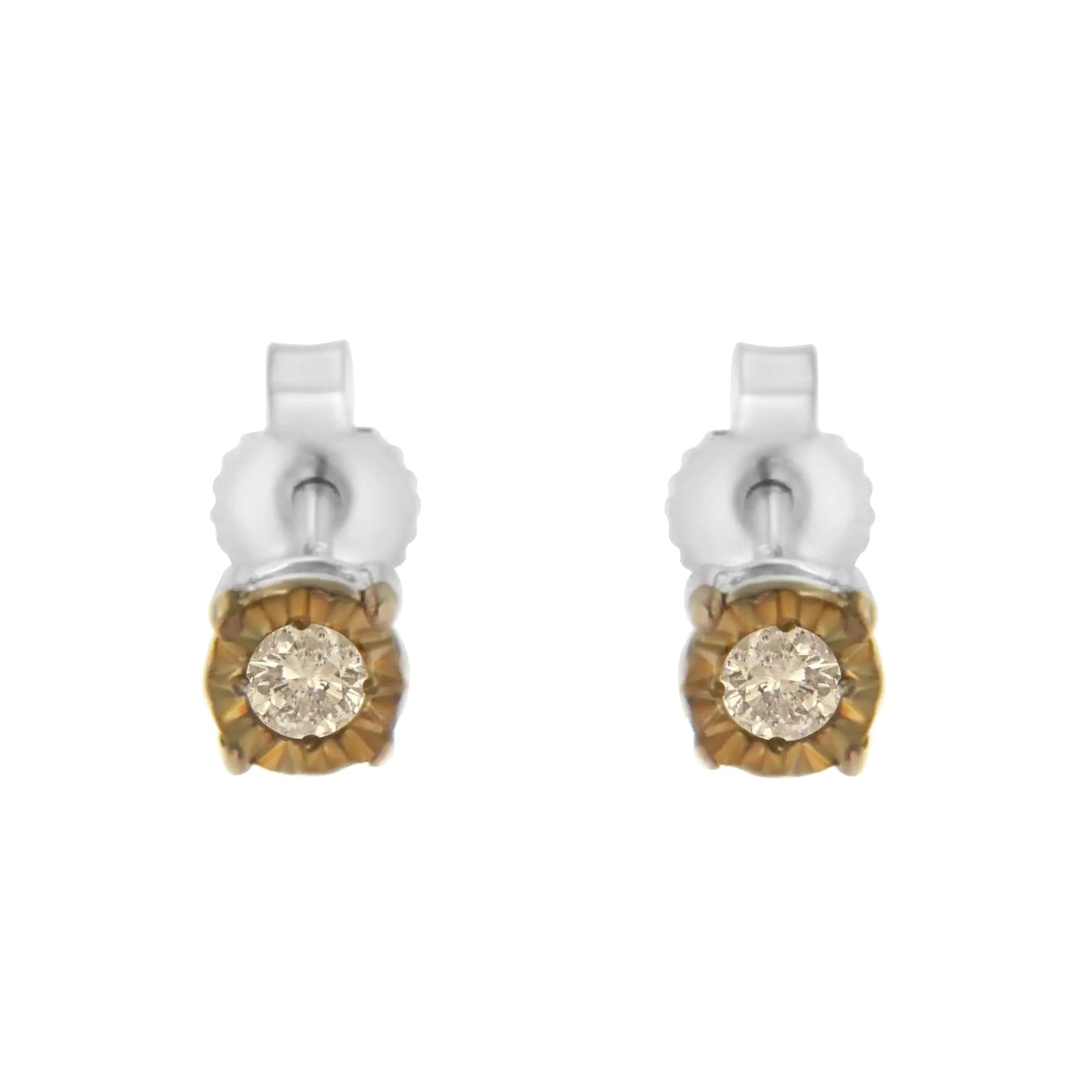 10K Yellow Gold over .925 Sterling Silver 1/10 Cttw Round Brilliant-Cut Champagne Diamond Miracle-Set Stud Earrings (Natural Color, I2-I3 Clarity)