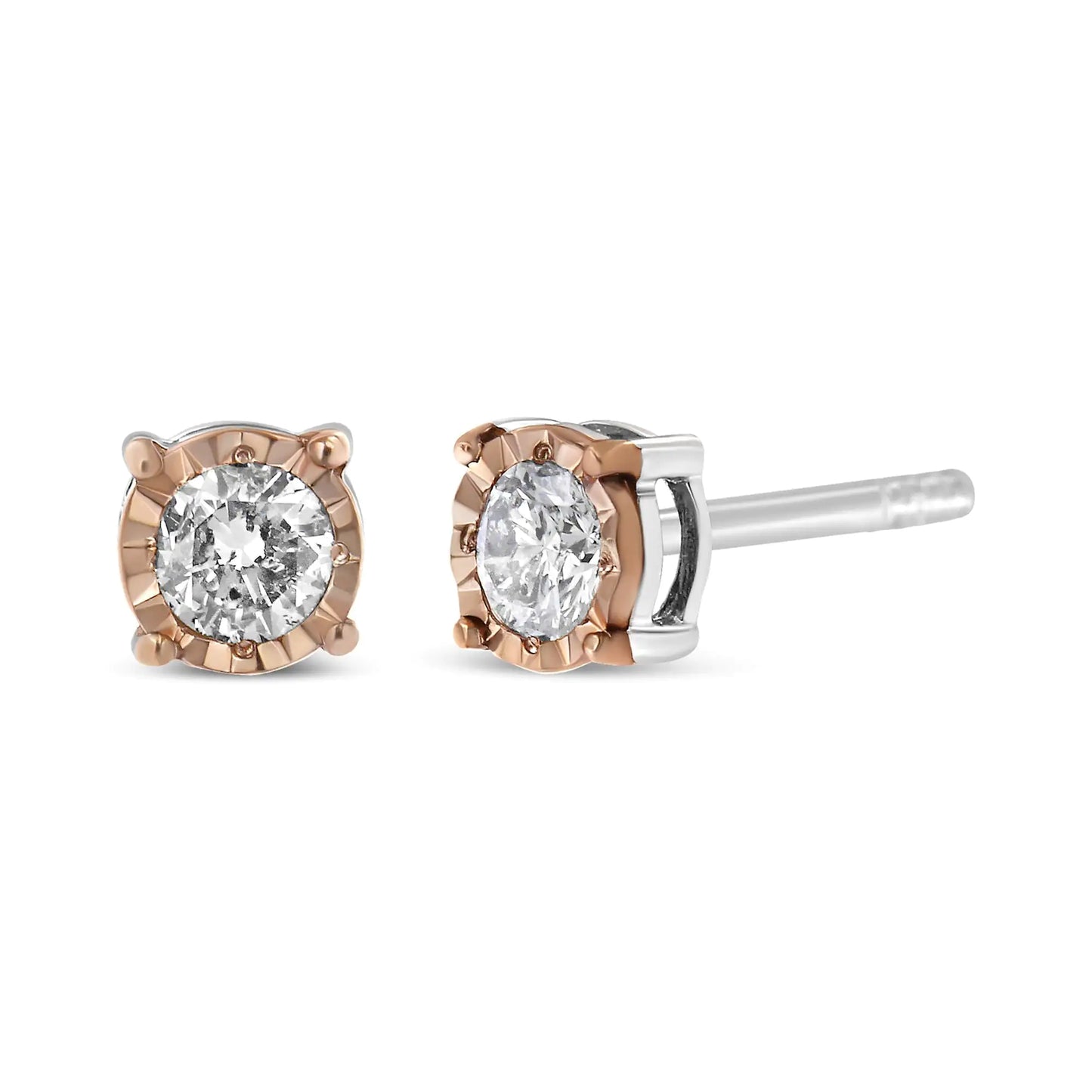 10K Two-Tone Yellow & White Gold over .925 Sterling Silver 0.40 Cttw Round Diamond Miracle-Set Stud Earrings (K-L Color, I2-I3 Clarity)