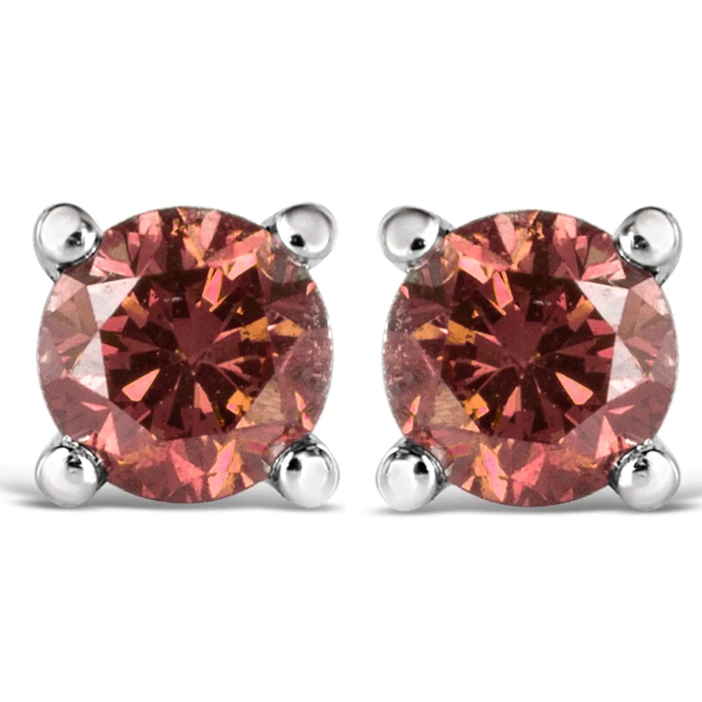 10K White Gold 1.0 Cttw Lab Created Round Brilliant Cut Pink Diamond Classic 4-Prong Solitaire Stud Earrings (Fancy Pink Color, VVS2-VS1 Clarity)