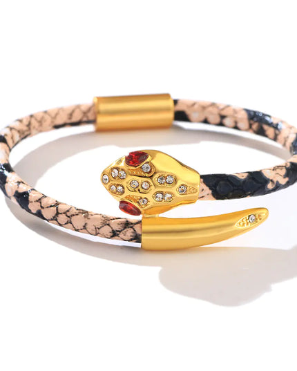 Zircon Inlaid Leopard Copper Snake Head Bracelet