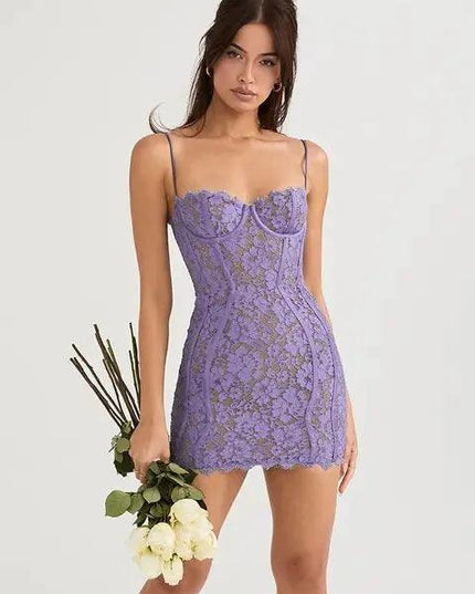Purple Bodycon Party Lace Vintage Dress