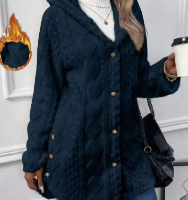 Hooded Button-Up Long Cardigan Coat