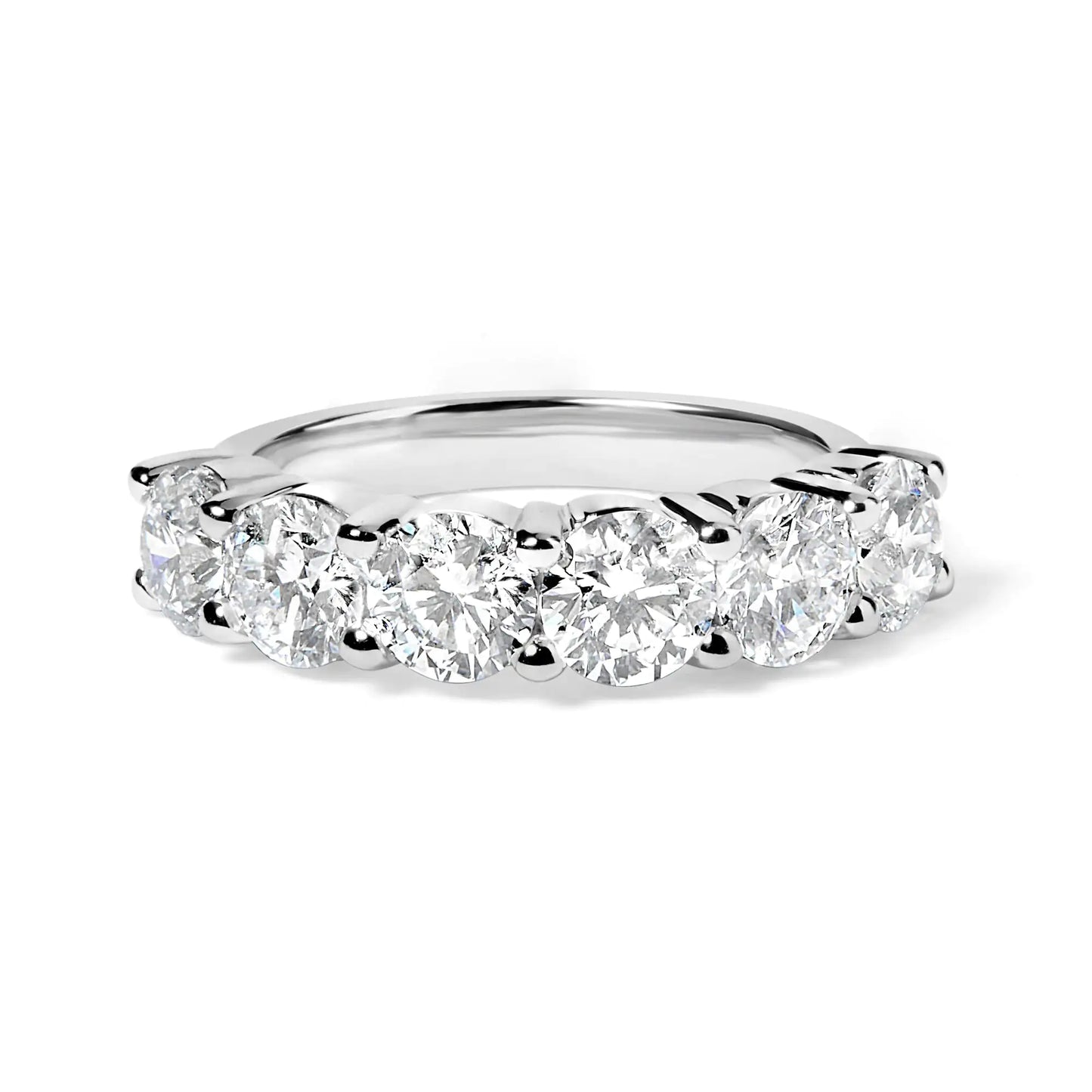 14K White Gold 3.0 Cttw Lab-Grown Diamond Shared Prong Set 6 Stone Band Ring (G-H Color, VS2-SI1 Clarity)