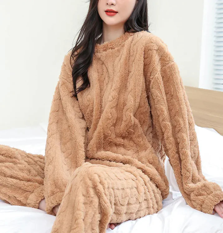 Winter Pajamas Loose Thickened Coral Velvet Pullover Long Sleeves And Trousers