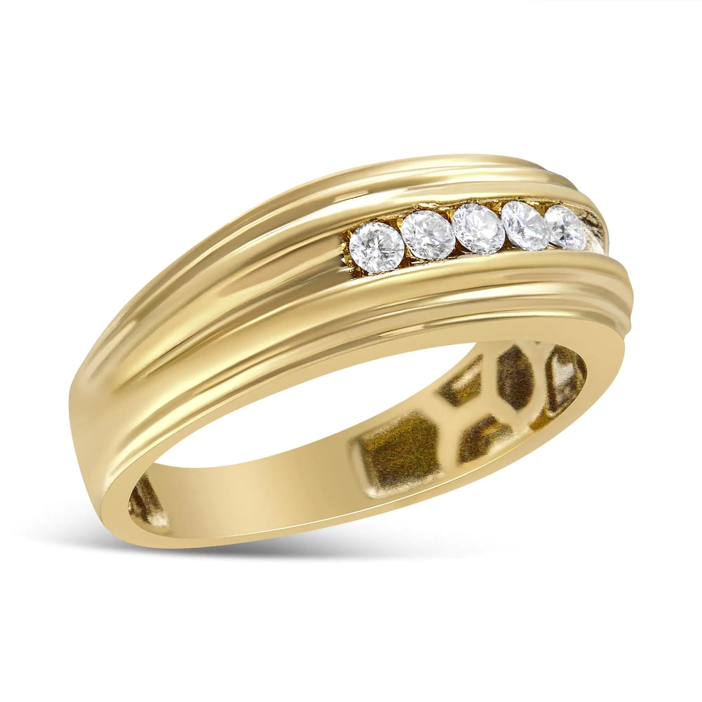 10K Yellow Gold 1/4 Cttw Round-Cut Diamond 5-Stone Men's Band Ring (H-I Color, I1-I2 Clarity)