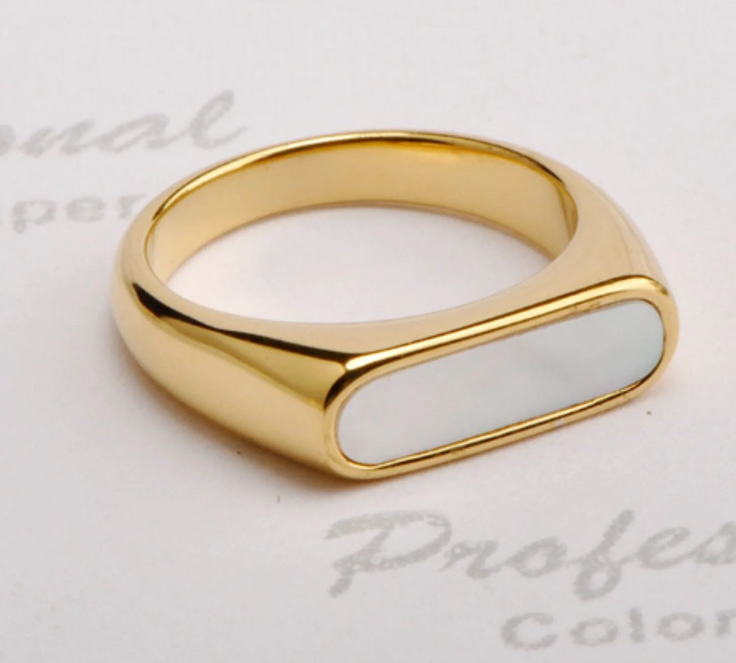 Gold Long Black Set Signet Ring