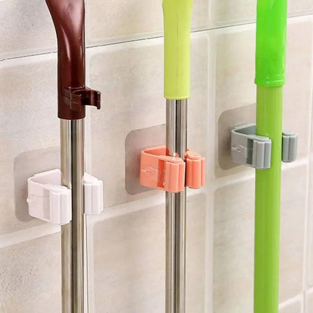 Adhesive Multi-Purpose Hooks Wall Mounted Mop Organizer Holder
