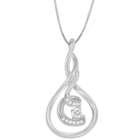 Espira 10K White Gold 1/8 cttw Round Cut Diamond Layered Spiral Pendant Necklace (I-J, I1-I2)